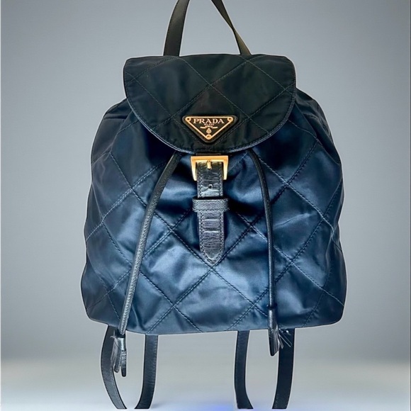 Prada Handbags - Prada Vintage Quilted Nylon Backpack Navy Blue | Triangle Logo | Authentic